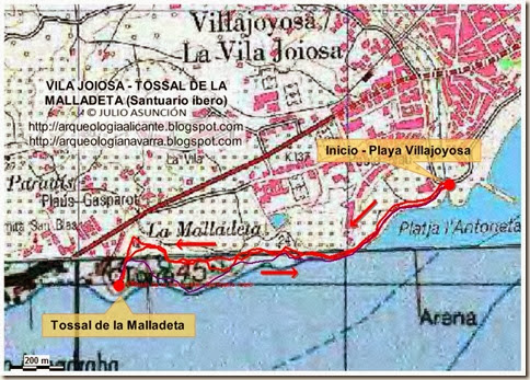 Mapa ruta Villajoyosa - Tossal de la Malladeta