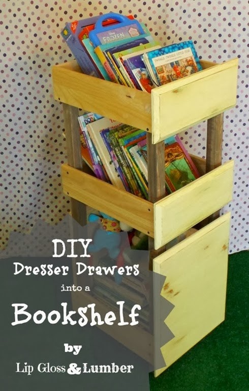 Drawers turned into Bookshelves by Lip Gloss and Lumber #DIY #Repurposed 