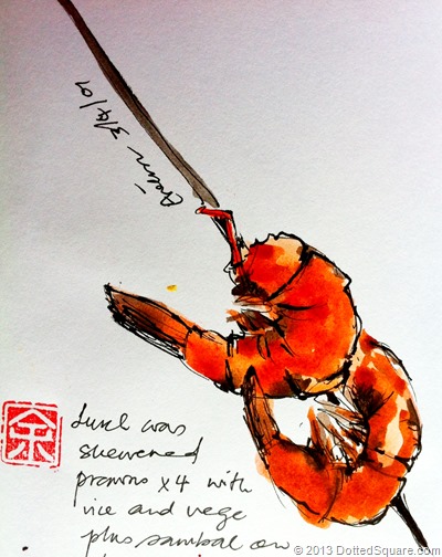 Skewered prawns sketch