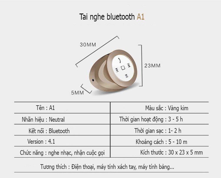 Tai nghe bluetooth Tai nghe A1