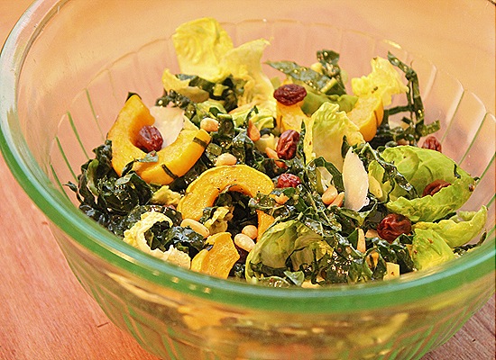 Kale & Brussels Sprout Salad with Delicata Squash and Other Good Things
