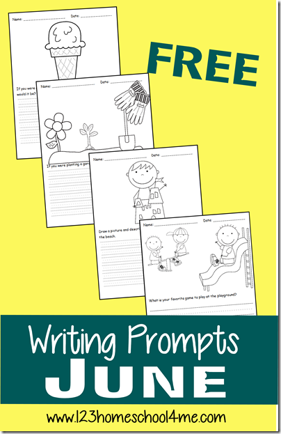 FREE June Writing Prompts are a fun, easy way to keep kids practicing this summer. So many cute prompts for Kindergarten - 4th grade. Great for homeschoolers too! FREE June Writing Prompts are a fun, easy way to keep kids practicing this summer. So many cute prompts for Kindergarten - 4th grade. Great for homeschoolers too!