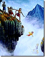 Prahlada thrown from a cliff