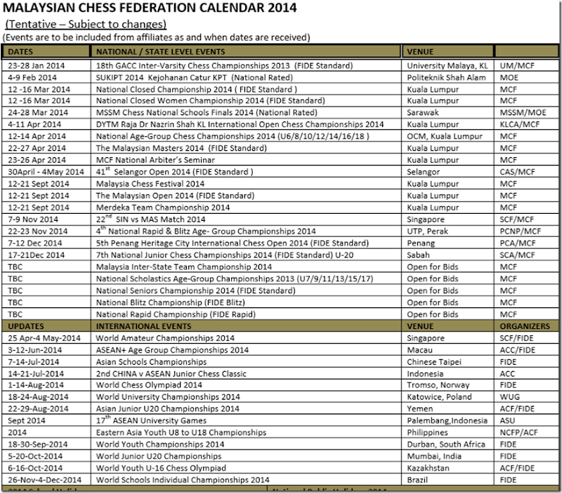 MCF Calendar of Events 2014