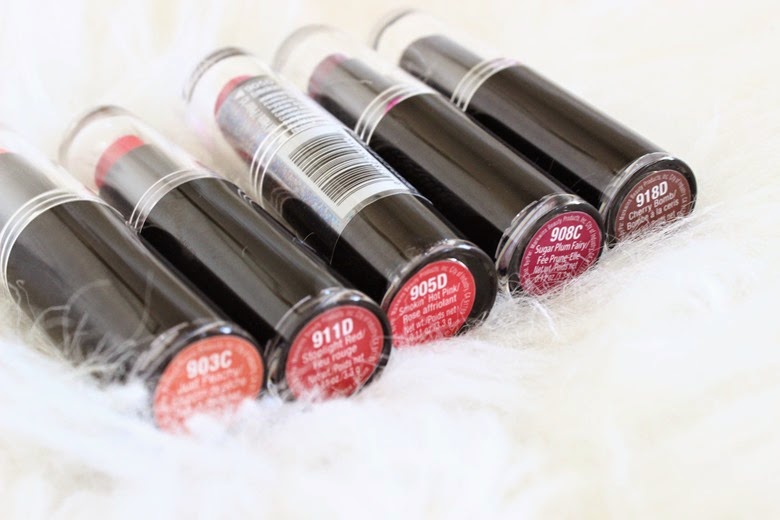 wet n wild matte lipsticks just peachy stoplightred sugar plum fairy smokin' hot pink cherry bomb review lipsticks 