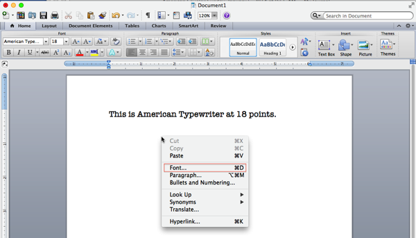 How to adjust font and font size in MS Word 2011