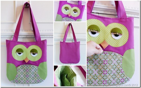 borsa gufo - Owl tote bag - pink green[7]