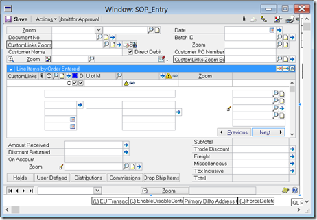 SOP Entry window in modifier