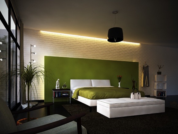 Dormitorio moderno: blanco y verde
