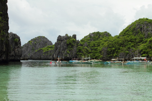 Tour boats moored in the lagoons off El Nido, Philippines