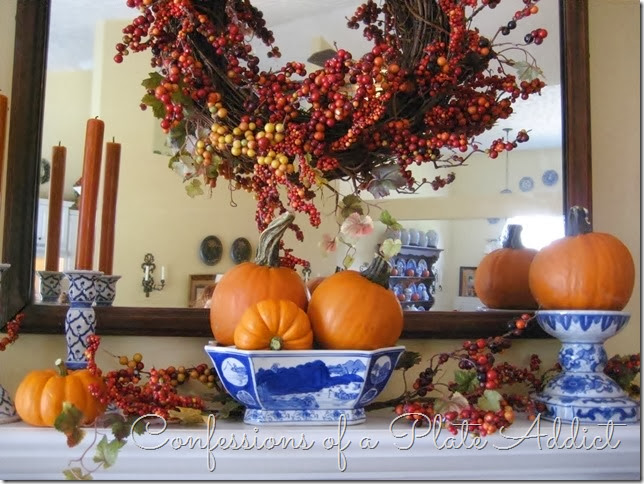 CONFESSIONS OF A PLATE ADDICT Blue, White and Bittersweet Fall Mantel CONFESSIONS OF A PLATE ADDICT Blue, White and Bittersweet Fall Mantel