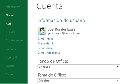 Apuntes de Office: Cuentas de Usuario y Servicios Conectados en Excel y  Office