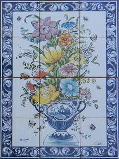 tegeltableau met bloemvoorstelling. Heel erg Portugees