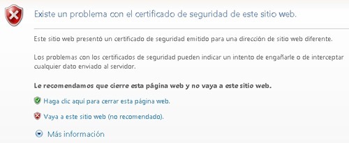 Problema con el certificado de seguridad de este sitio web
