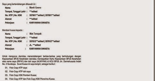 Contoh Surat Kuasa Pembuatan Bpjs Contoh Surat
