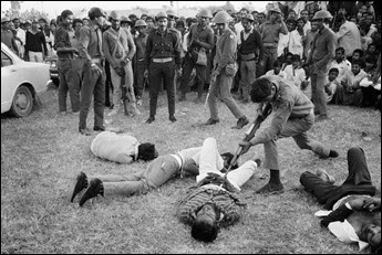 Suspected Pakistani infiltrators bayoneted by Kaderia Bahini guerrillas during the Bangladesh Liberation War, 1971