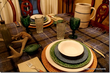 a walk in the countryside: winter table using plaid blanket