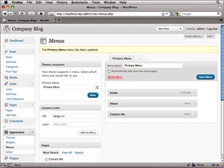 Configuration de menus pour personnaliser un thème Wordpress avec Dreamweaver