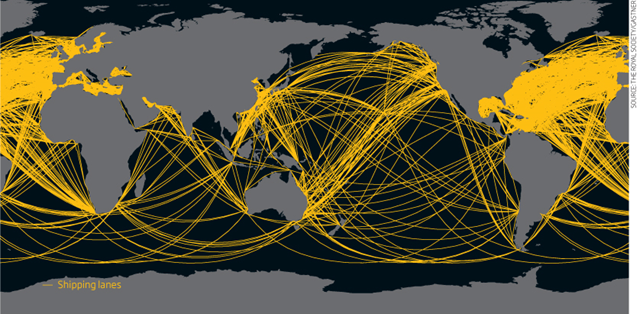 Global shipping lanes. Graphic: The Royal Society / Castner