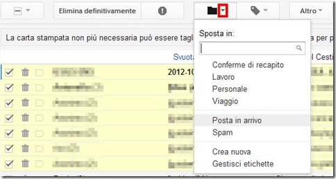 Gmail spostare email cancellate recuperate