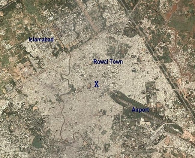 Visualising a hypothetical scenario where a 50 kt Nuclear weapon explodes over Pakistan's garrison town, Rawalpindi