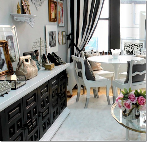 Kardashian Room Interior Design and Romance modern-chic-office-living-room-black-white-credenza