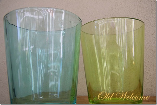 handblown glass cylinders green and blue