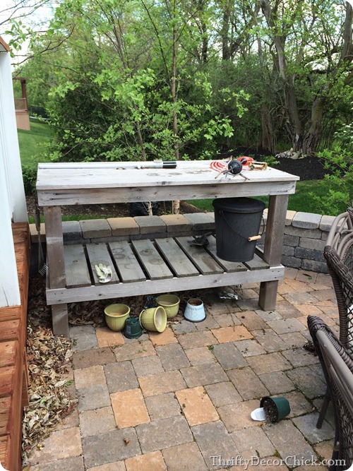 potting bench on patio