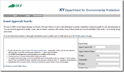 Kentucky Department for Environmental Protection Air Permits