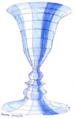 Paharul - Obiect tridimensional corp de rotatie desenat cu pixul si un creion albastru - Prototip de pahar