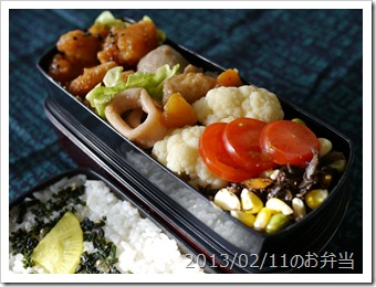 ひじきの煮物とイカと小芋の煮物弁当(2013/02/11)