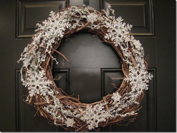 Winter wreath--grapevine wreath with large snowflake