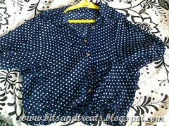 hyphen luxe navy blue polka dot bat's wing blouse, by bitsandtreats