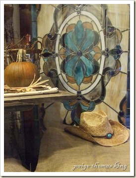 stained glass window, cowboy hat