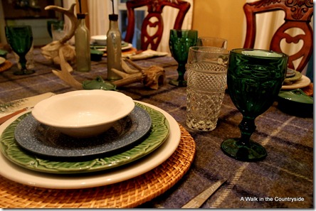 a walk in the countryside: winter tablescape using plaid blanket
