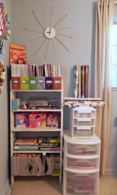 bookshelf and paper storage