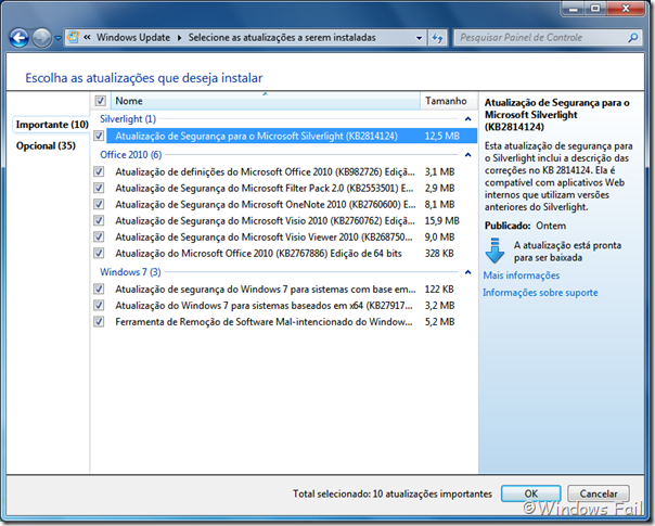 Windows Update - atualizações do dia 12/03/2013