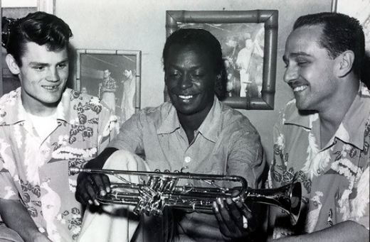 Chet Baker, Miles Davis, Rolf Ericson, photo by Ray Avery.jpg