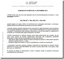 Comunicato ISVAP del 21 settembre 2012