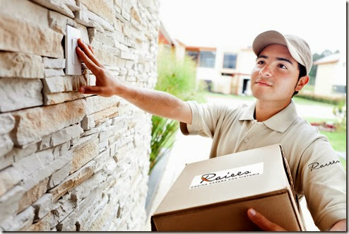 Delivery man ringing doorbell