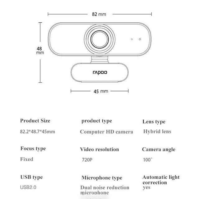 Rapoo C200 - Webcam Họp Trực Tuyến Phân Giải HD 720p