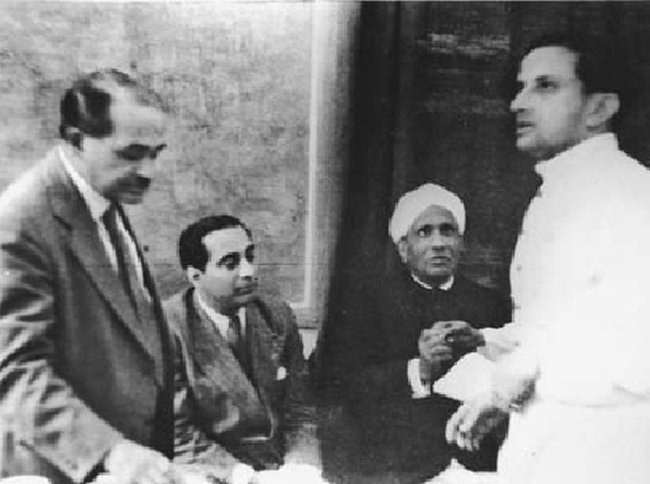Dr. Shanti Swaroop Bhatnagar, Dr. Homi Jehangir Bhabha, Nobel Laureate Sir C.V. Raman and Dr. Vikram Sarabhai