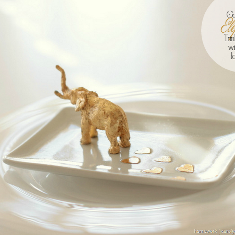 ETCETERAS: Gold Leaf Elephant Trinket Dish with Heart Footsteps