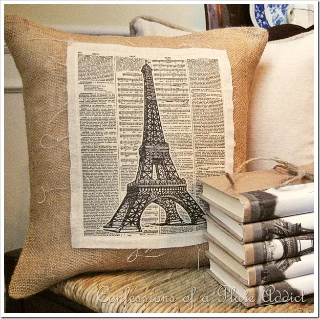 CONFESSIONS OF A PLATE ADDICT Vintage Eiffel Tower Pillow