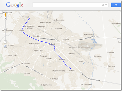 Карта на линия 1 на столичното метро от Google Maps
