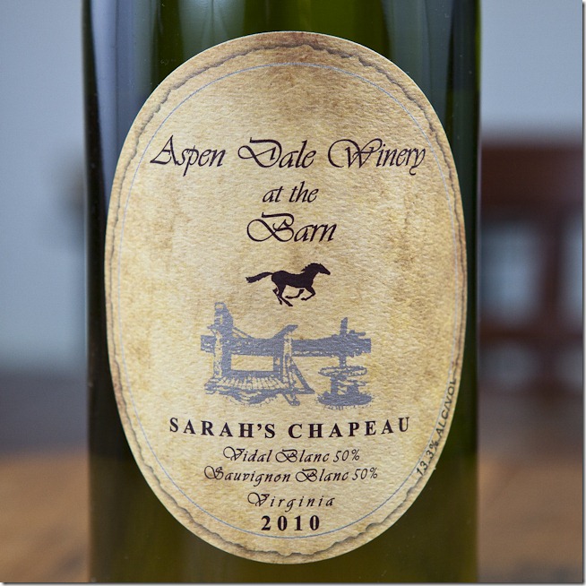 2010 Aspen Dale Winery at the Barn Sarah Chapeau Virginia Vidal Blanc Suvignon Blanc Blend