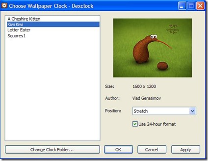Dexclock scegli sfondo desktop con orologio integrato