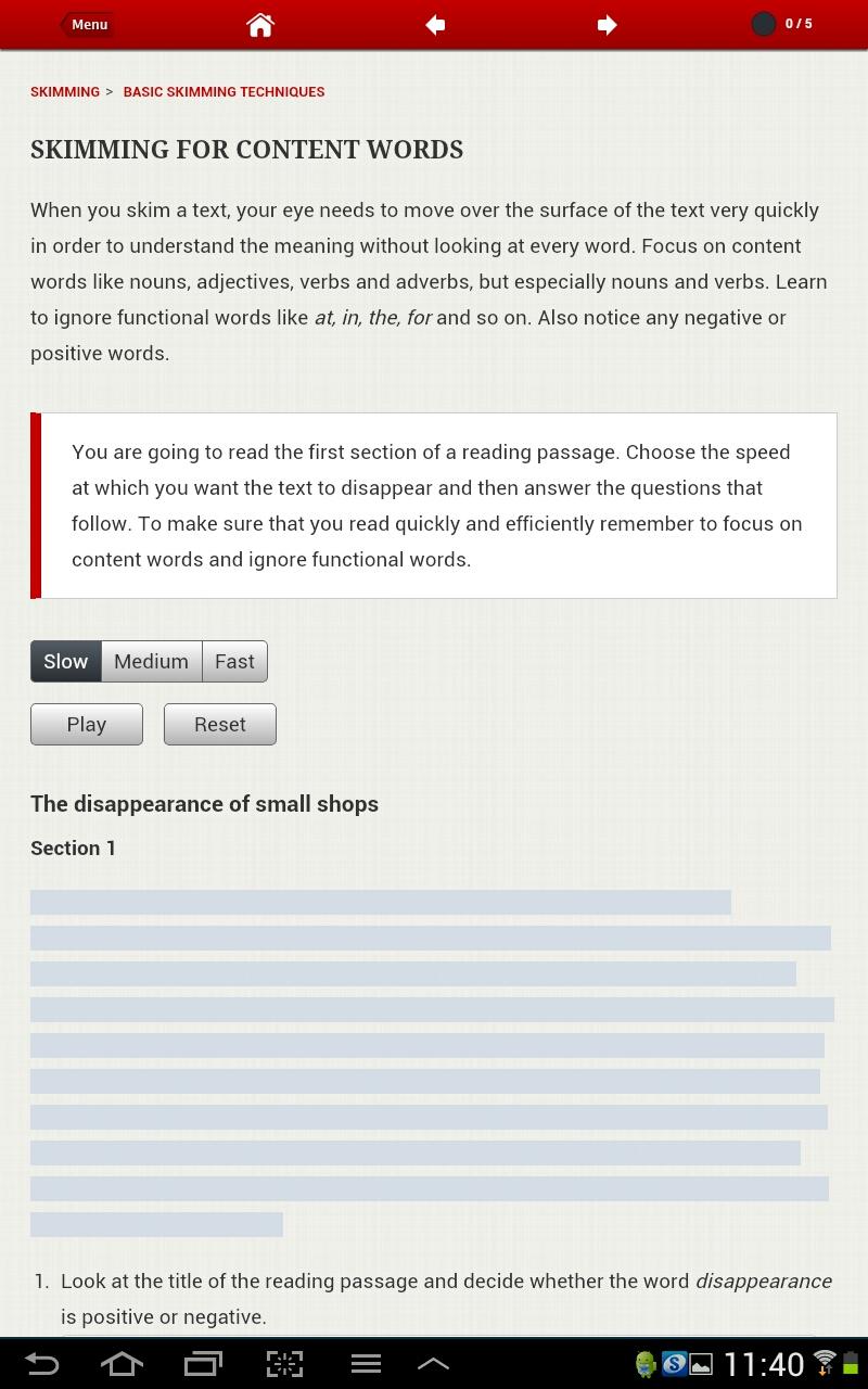 IELTS Skills - Reading Screen 2