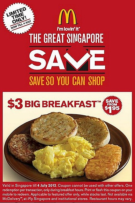 MCDONALDS Big Breakfast $3 McSpicy Chicken Burger $3 Chicken McBites 20 piece $2  hash brown scrambled eggs sausage mcmuffin coffee tea french fries apple pir sundae cones happy meal toy sale offe