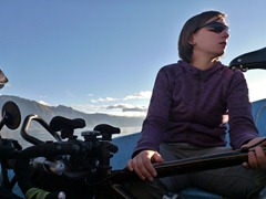 Crossing the lake with the bikes in a lancha.